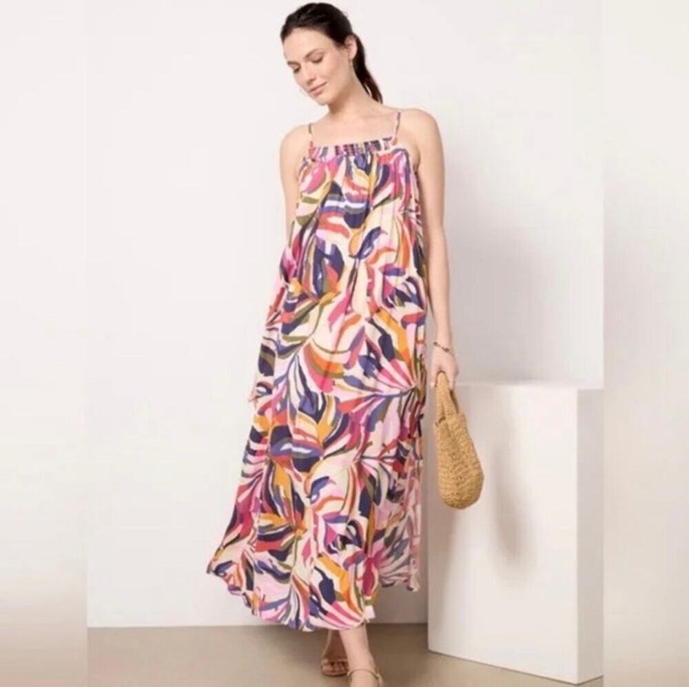 Evereve Evelyn Colorful Abstract Maxi Dress Flowy Tropical Sundress Size Small